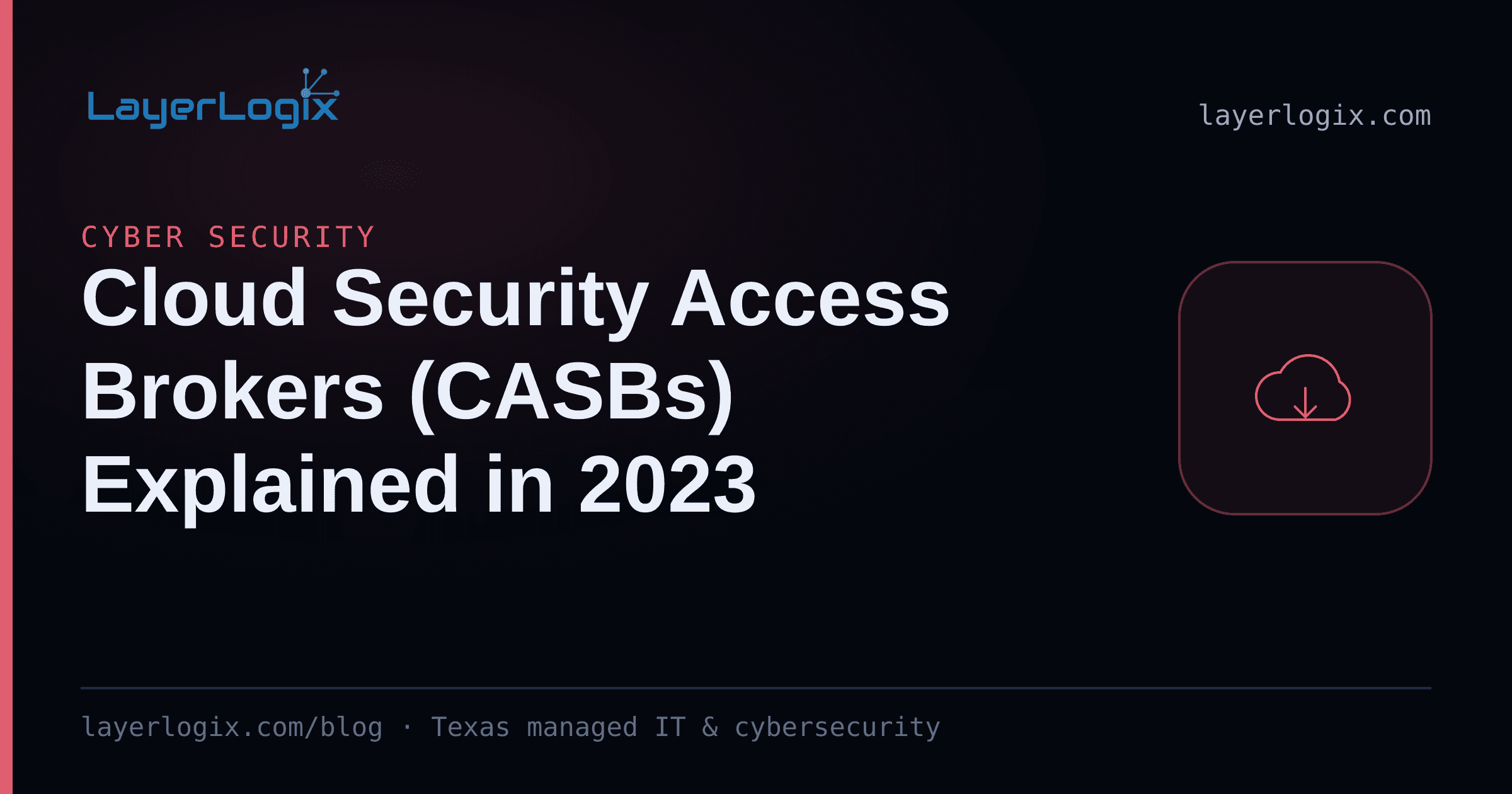 Cloud Security Access Brokers (CASBs) Explained in 2023 — Cyber Security article cover card from LayerLogix, with a cloud icon