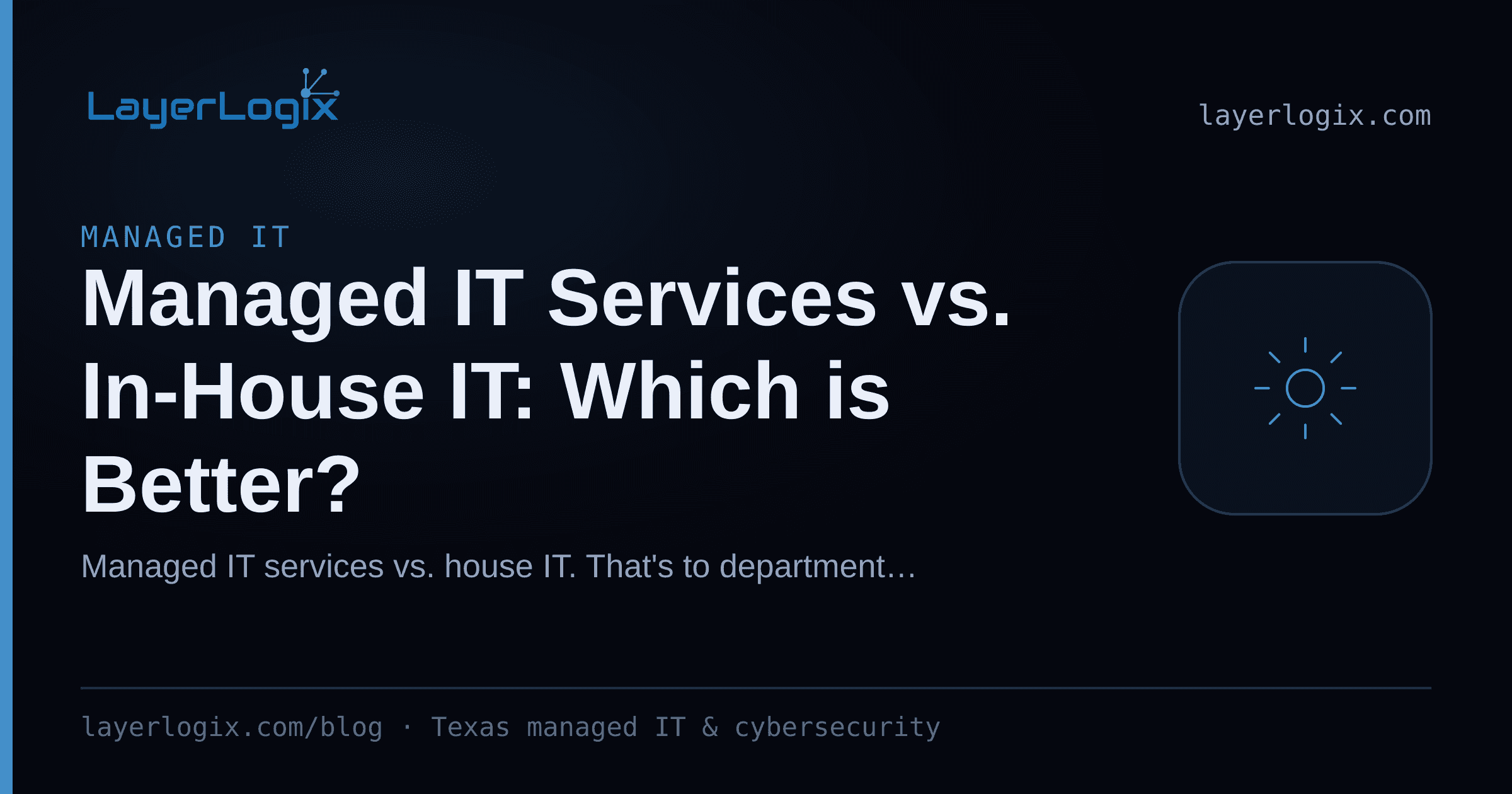 Managed IT Services vs. In-House IT: Which is Better? — Managed IT article cover card from LayerLogix, with a managed service gear icon