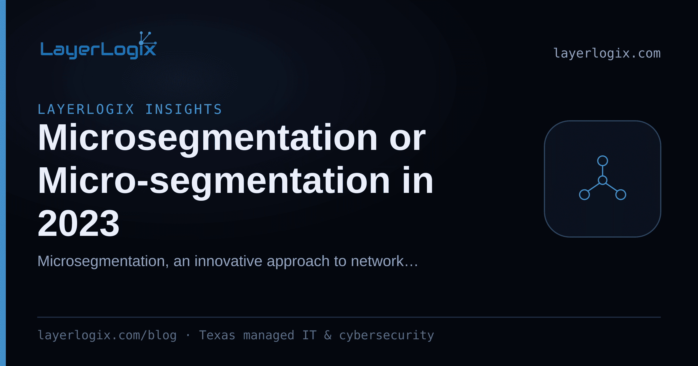 Microsegmentation or Micro-segmentation in 2023 — LayerLogix Insights article cover card from LayerLogix, with a network topology icon