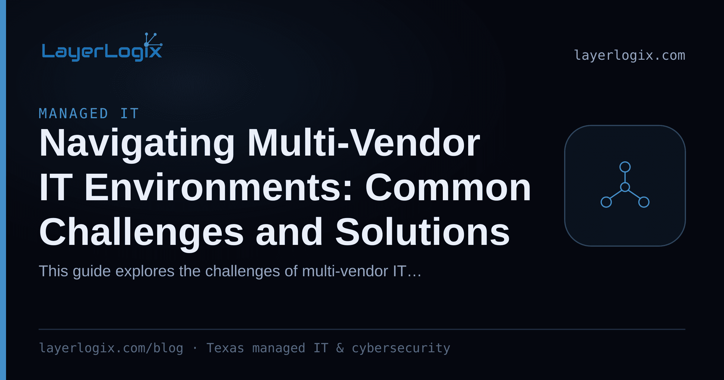 Navigating Multi-Vendor IT Environments: Common Challenges and Solutions — Managed IT article cover card from LayerLogix, with a network topology icon