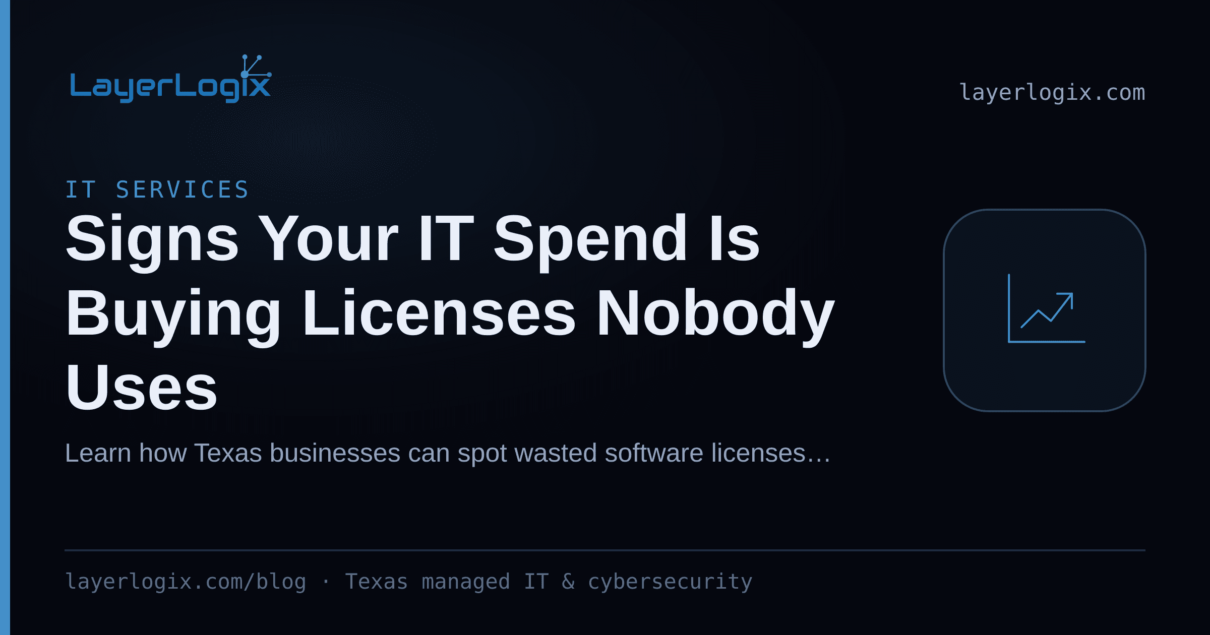 Signs Your IT Spend Is Buying Licenses Nobody Uses — IT Services article cover card from LayerLogix, with a cost trend icon