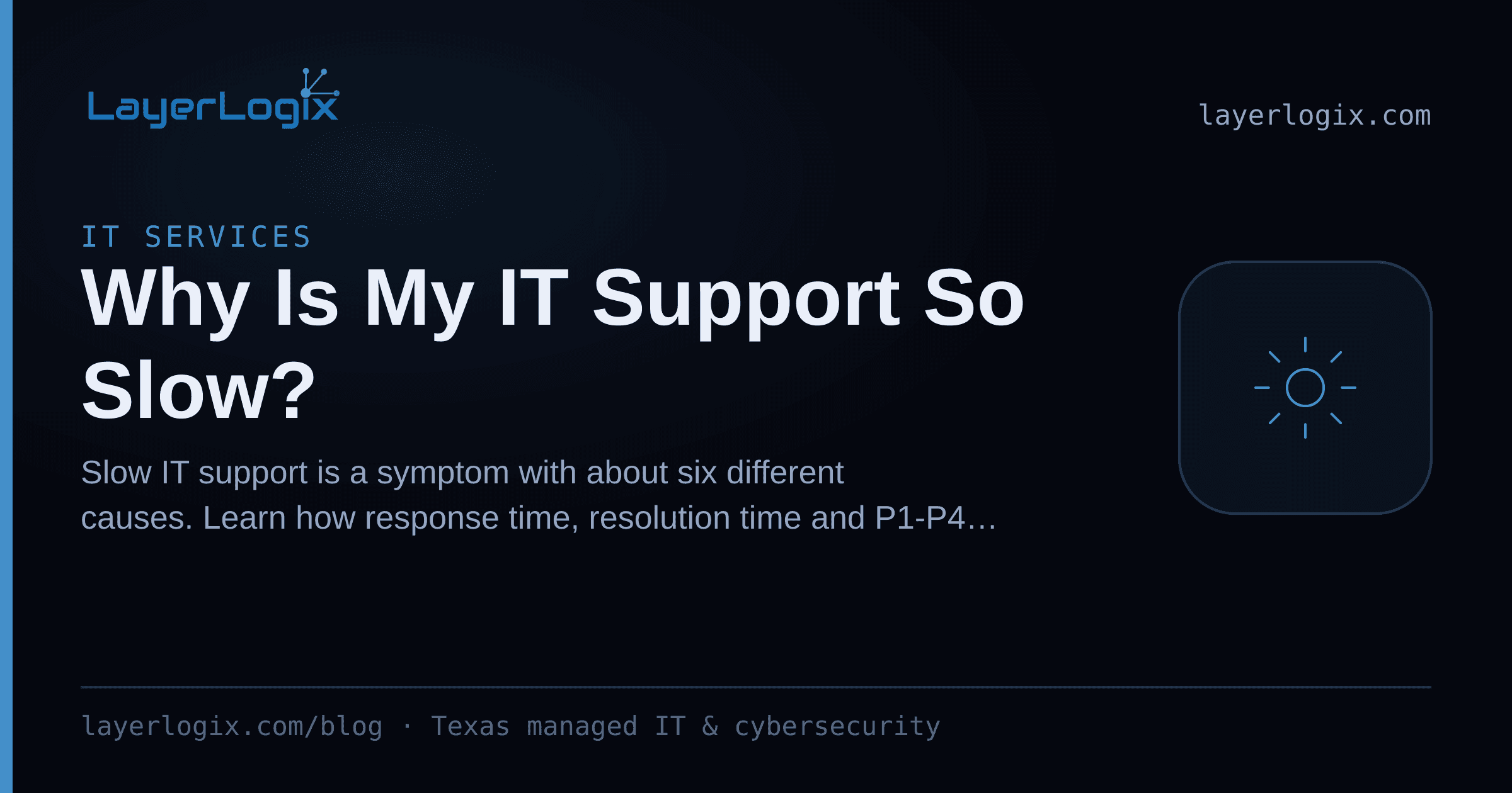 Why Is My IT Support So Slow? — IT Services article cover card from LayerLogix, with a managed service gear icon