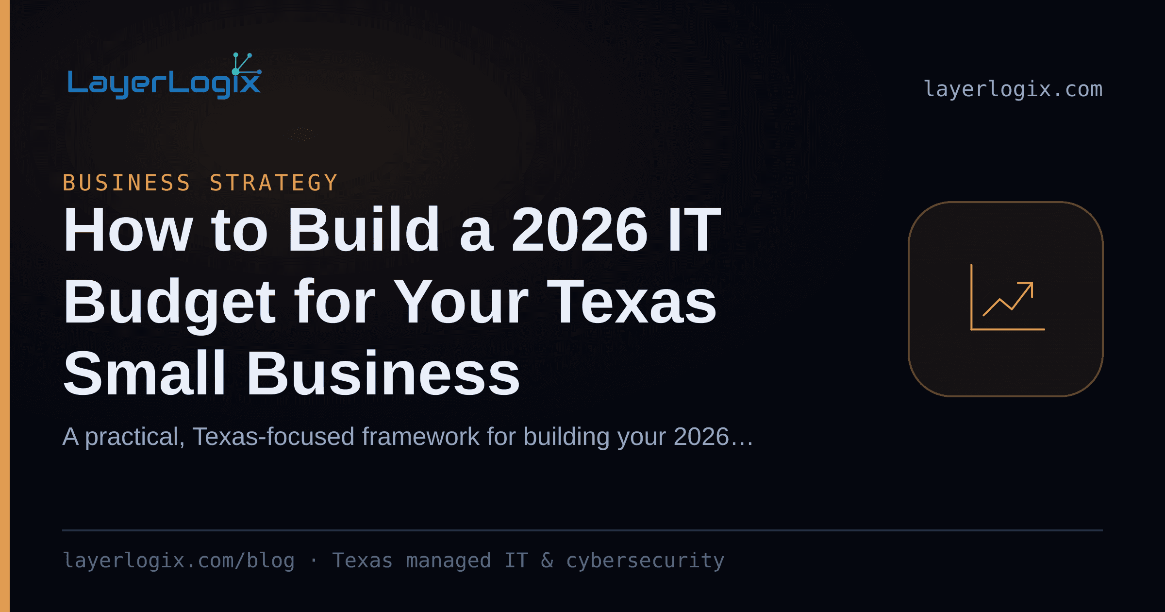 How to Build a 2026 IT Budget for Your Texas Small Business — Business Strategy article cover card from LayerLogix, with a cost trend icon
