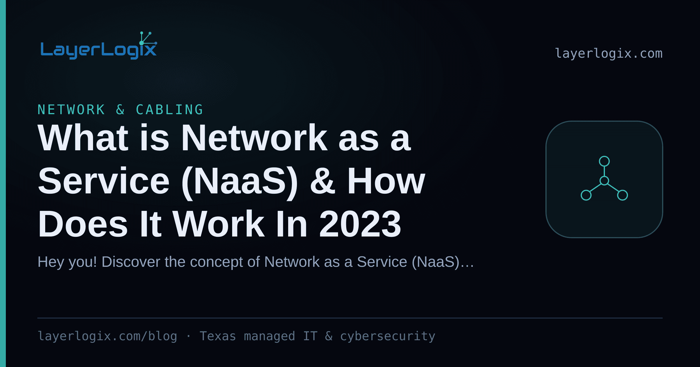 What is Network as a Service (NaaS) & How Does It Work In 2023 — Network & Cabling article cover card from LayerLogix, with a network topology icon