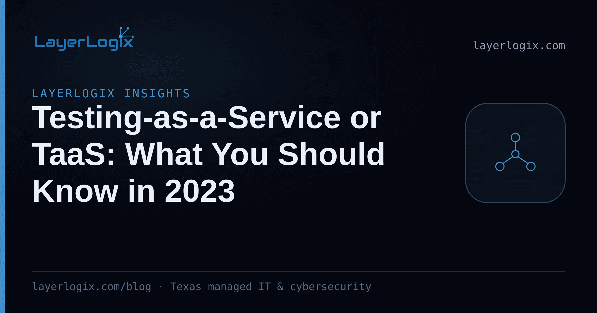 Testing-as-a-Service or TaaS: What You Should Know in 2023 — LayerLogix Insights article cover card from LayerLogix, with a network topology icon