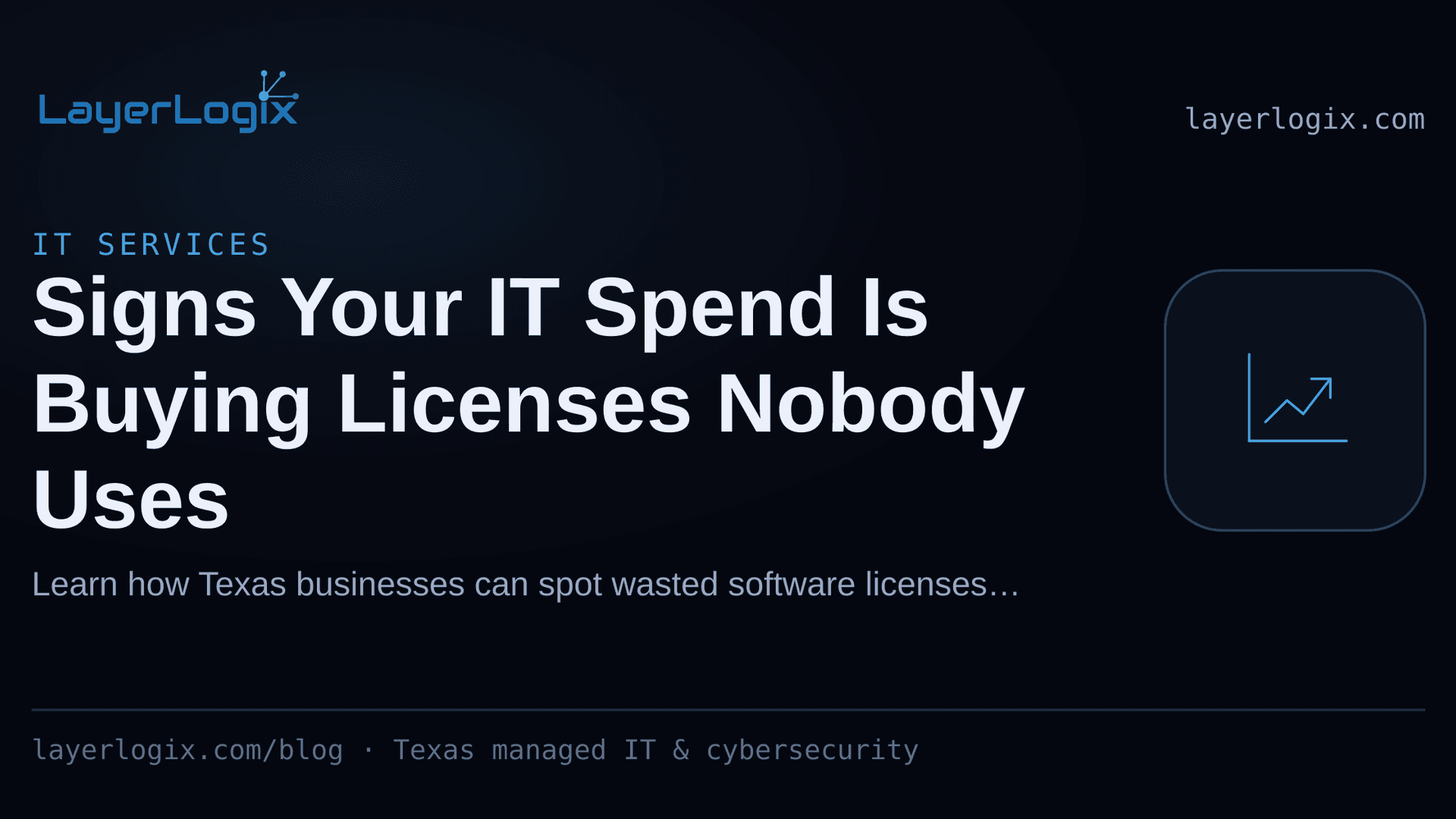 Signs Your IT Spend Is Buying Licenses Nobody Uses — IT Services article cover card from LayerLogix, with a cost trend icon